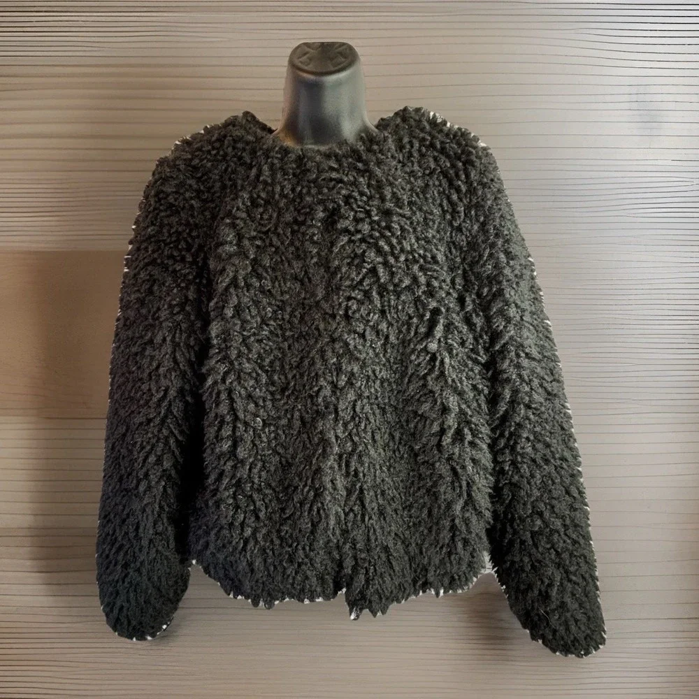 Skinny Girl Faux Fur Teddy Bomber Jacket Black M Bridgehampton Fluffy